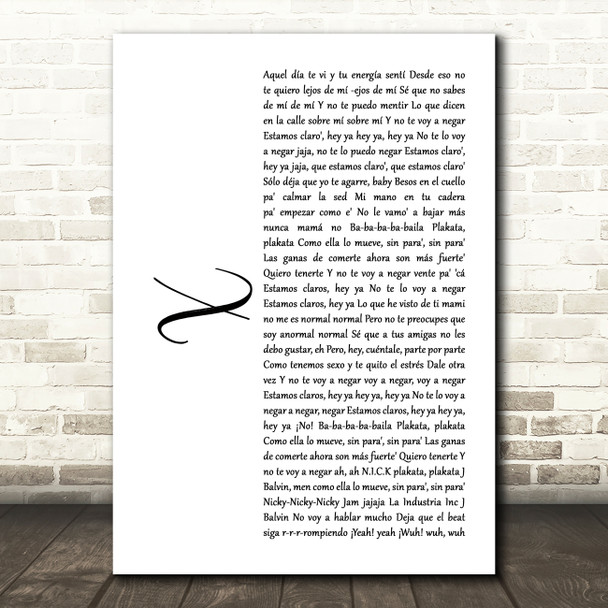 Nicky Jam x J Balvin X White Script Song Lyric Music Print