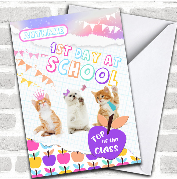 Cute Kitten Class Paws Up First Day At School Good Luck Personalized Card