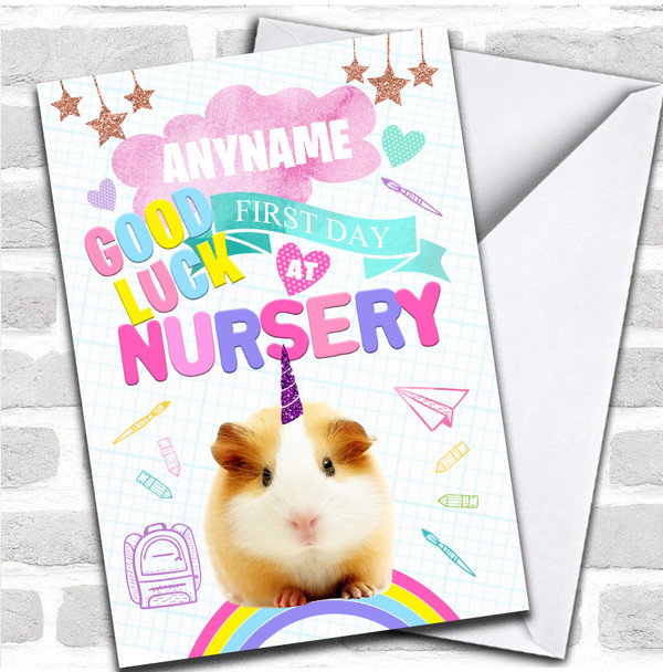 Cute Unicorn Hamster First Day At Nursery Good Luck Personalized Card