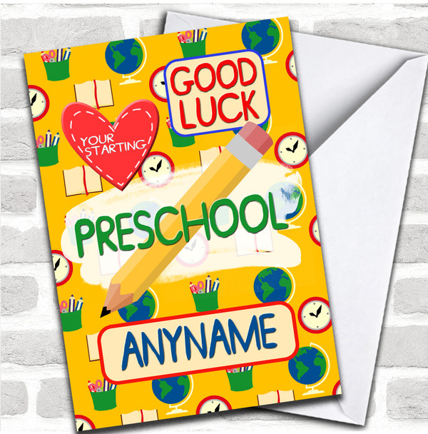 Classic School Love Starting Preschool Good Luck Personalized Card