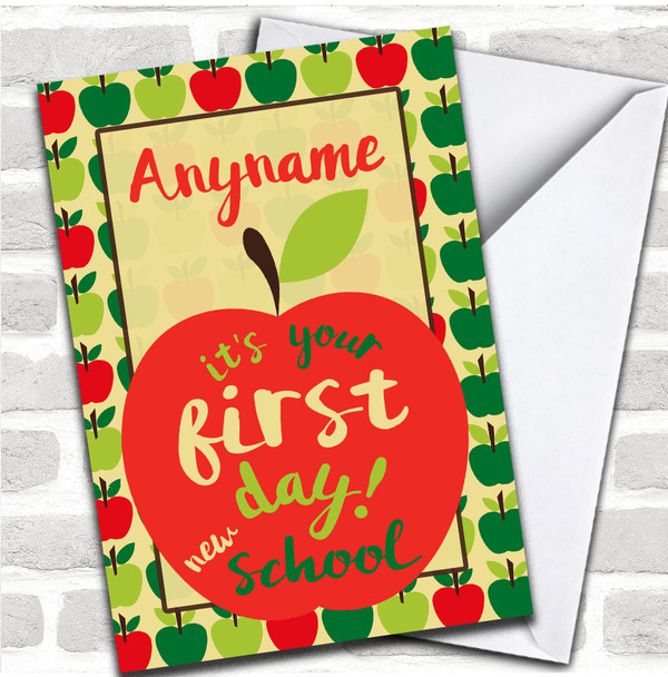 Starting A New School Apple Funky Text Good Luck Personalized Card