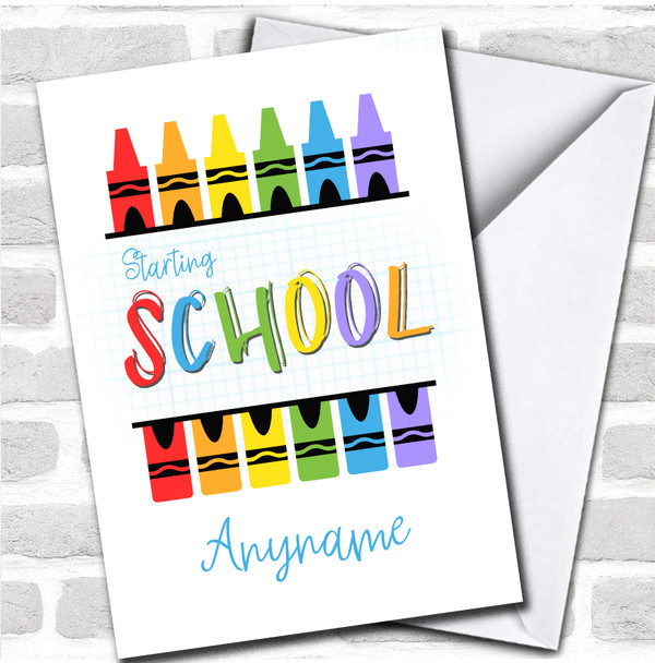 Crayons Starting School Unfinished Good Luck Personalized Card