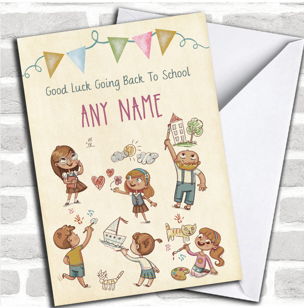 Watercolour Vintage Back To School Good Luck Personalized Card
