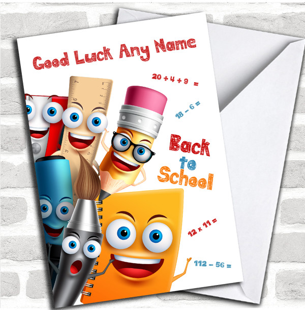 Colourful Cartoon Back To School Good Luck Personalized Card
