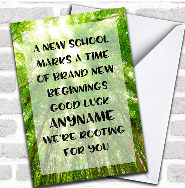 New School New Beginnings Trees Good Luck Personalized Card