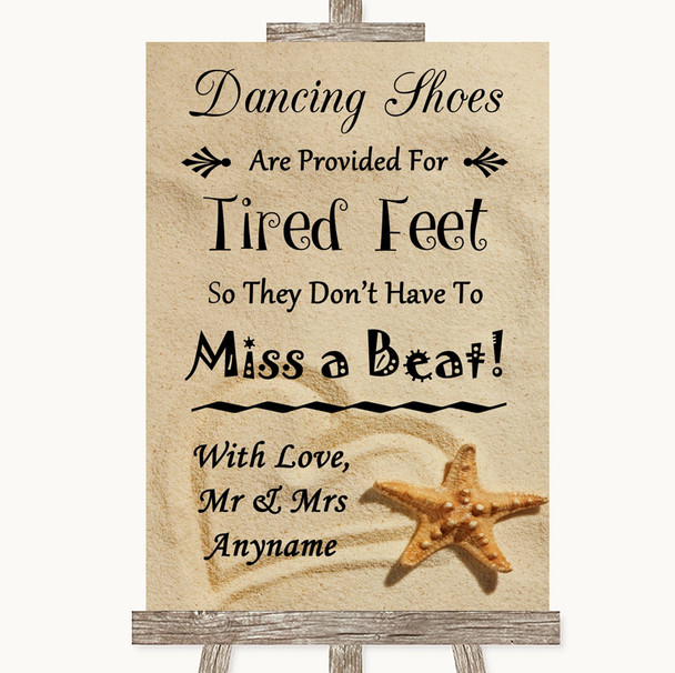 Sandy Beach Dancing Shoes Flip-Flop Tired Feet Personalized Wedding Sign