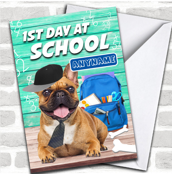 Funny Pug Frist Day At School Good Luck Personalized Card