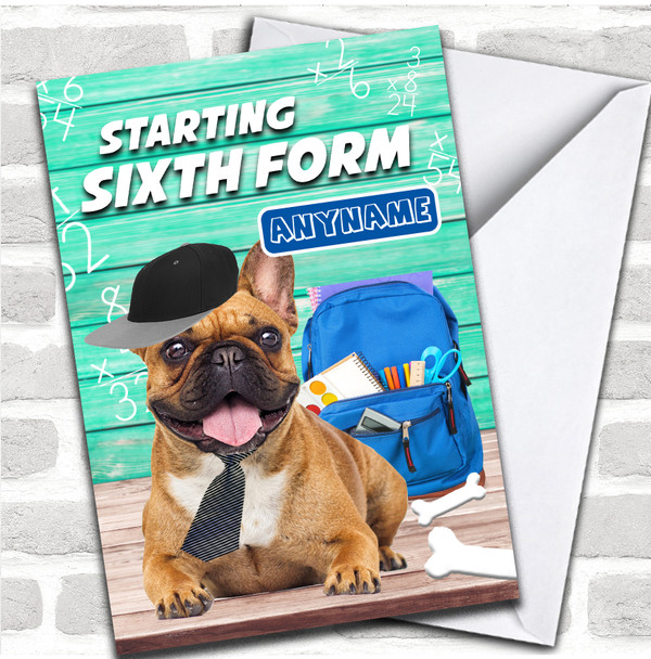 Funny Pug Starting Sixth Form Good Luck Personalized Card