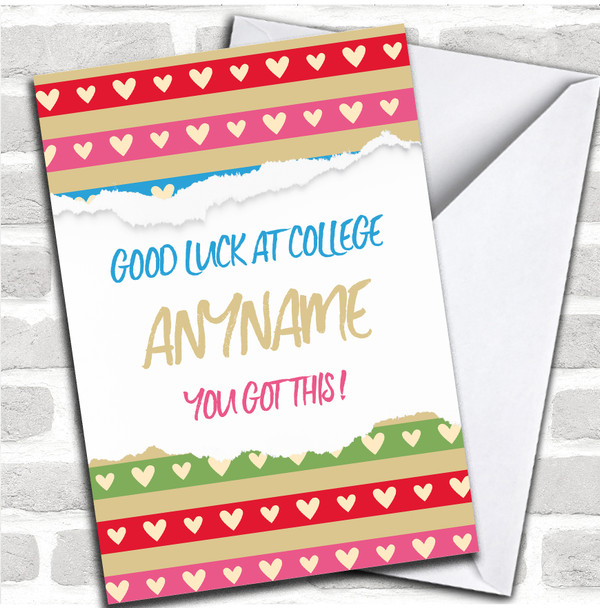 Pattern Ripped Style College Good Luck Personalized Card