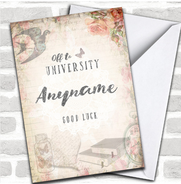 Vintage Off To University Good Luck Personalized Card