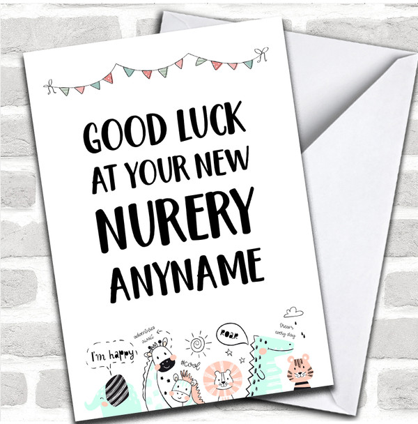 Zoo Animals New Nursery Good Luck Personalized Card