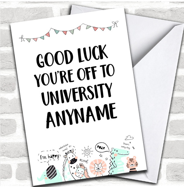 Zoo Animals University Good Luck Personalized Card