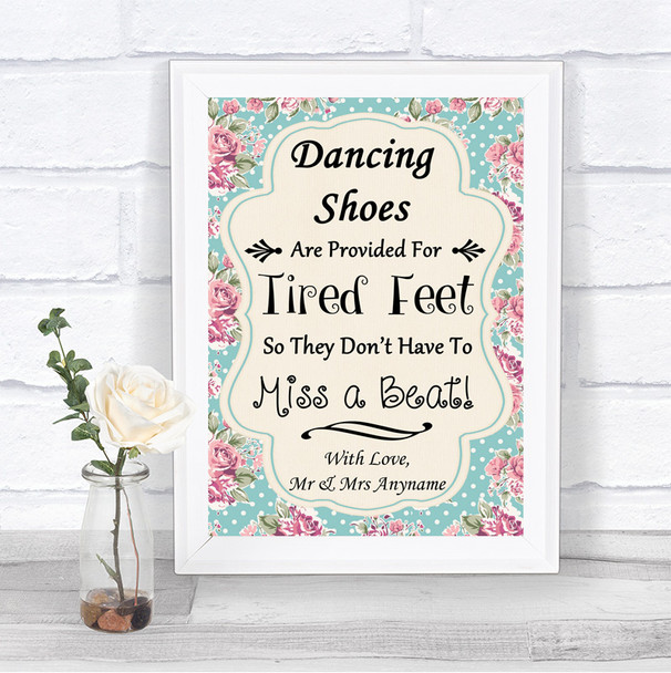 Vintage Shabby Chic Rose Dancing Shoes Flip-Flop Tired Feet Wedding Sign