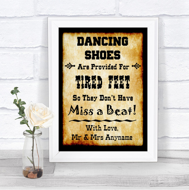 Western Dancing Shoes Flip-Flop Tired Feet Personalized Wedding Sign