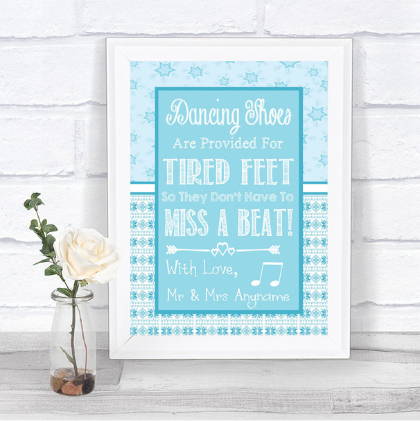 Winter Blue Dancing Shoes Flip-Flop Tired Feet Personalized Wedding Sign