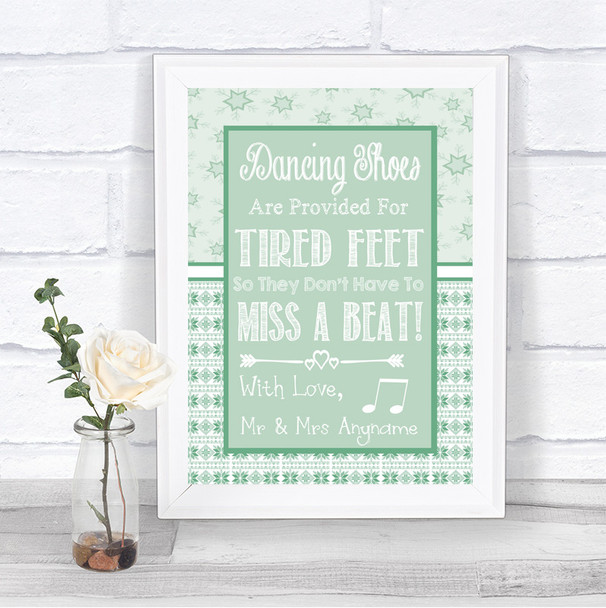Winter Green Dancing Shoes Flip-Flop Tired Feet Personalized Wedding Sign