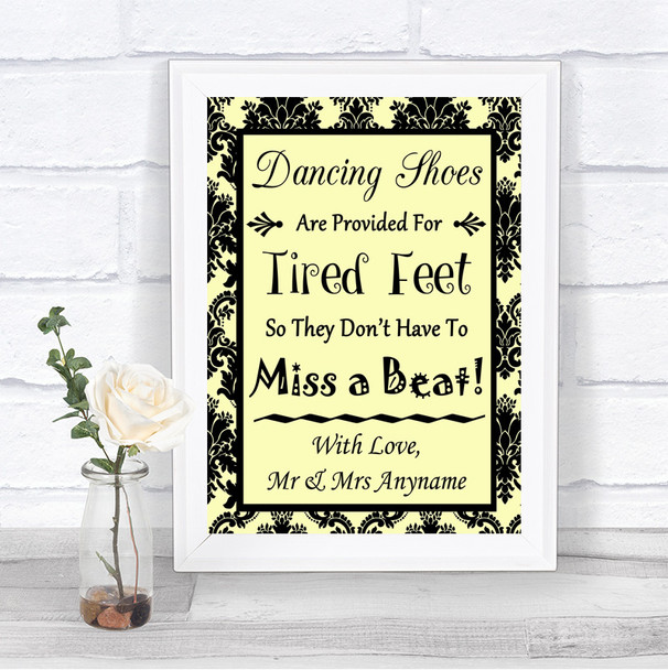 Yellow Damask Dancing Shoes Flip-Flop Tired Feet Personalized Wedding Sign