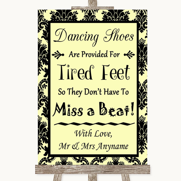 Yellow Damask Dancing Shoes Flip-Flop Tired Feet Personalized Wedding Sign