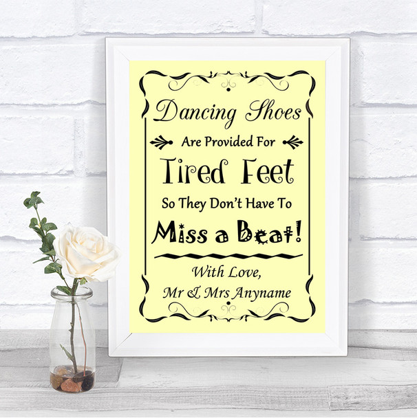 Yellow Dancing Shoes Flip-Flop Tired Feet Personalized Wedding Sign