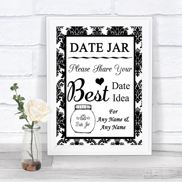 Black & White Damask Date Jar Guestbook Personalized Wedding Sign