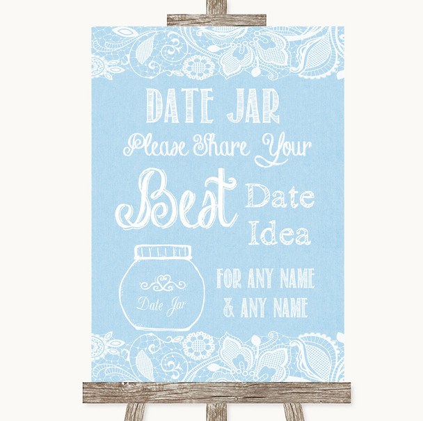 Blue Burlap & Lace Date Jar Guestbook Personalized Wedding Sign