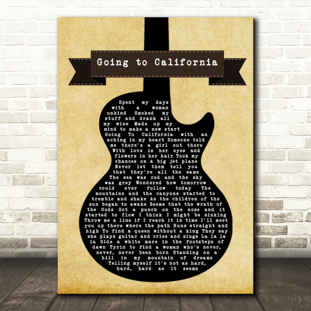 Led Zeppelin Going to California Black Guitar Song Lyric Music Print