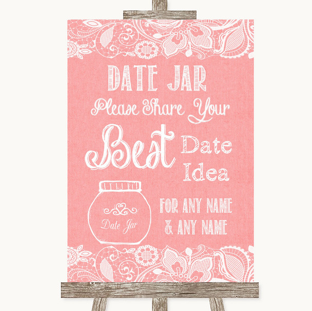 Coral Burlap & Lace Date Jar Guestbook Personalized Wedding Sign