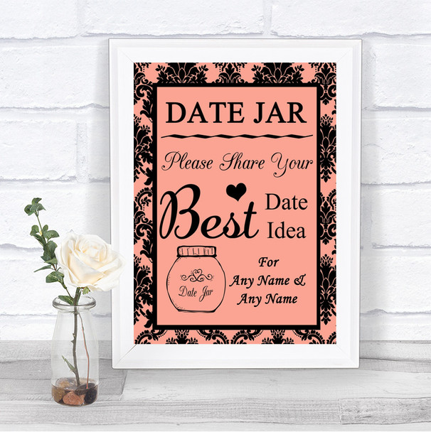 Coral Damask Date Jar Guestbook Personalized Wedding Sign