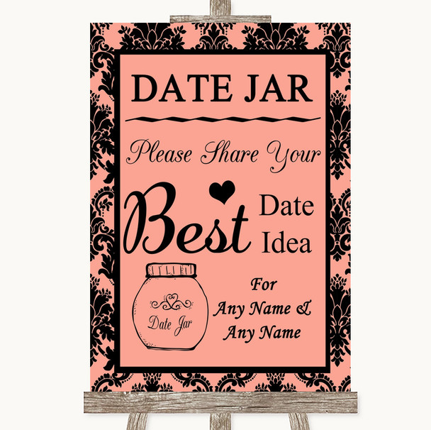 Coral Damask Date Jar Guestbook Personalized Wedding Sign