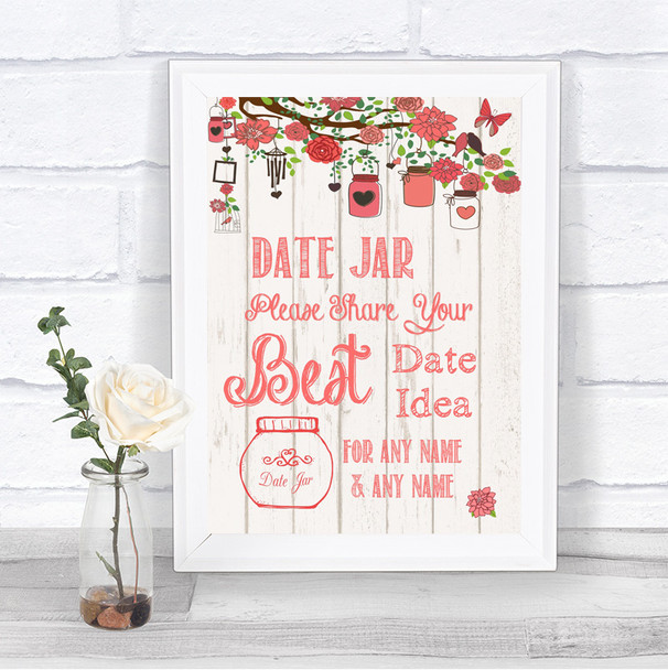 Coral Rustic Wood Date Jar Guestbook Personalized Wedding Sign