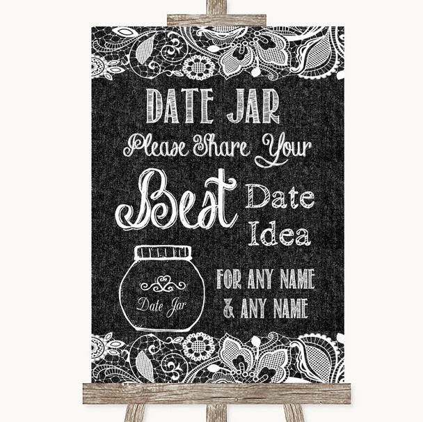 Dark Grey Burlap & Lace Date Jar Guestbook Personalized Wedding Sign