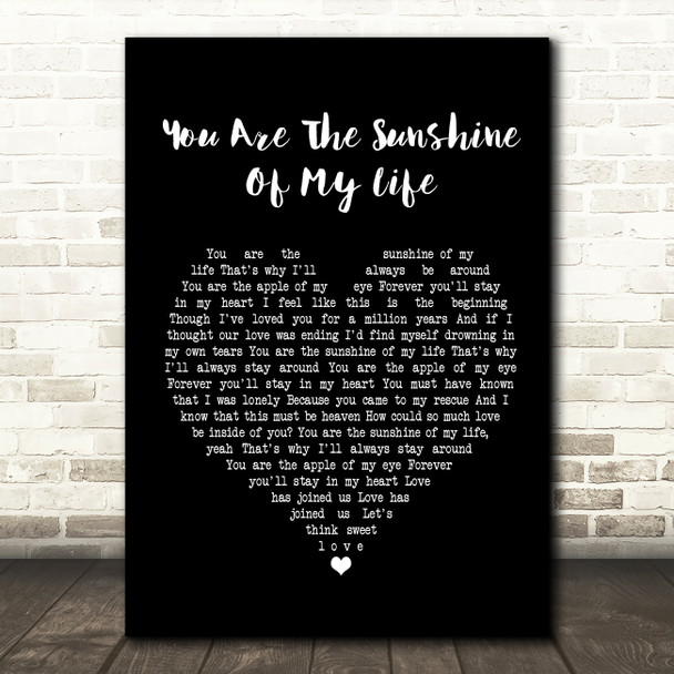 Stevie Wonder You Are The Sunshine Of My Life Black Heart Song Lyric Music Print