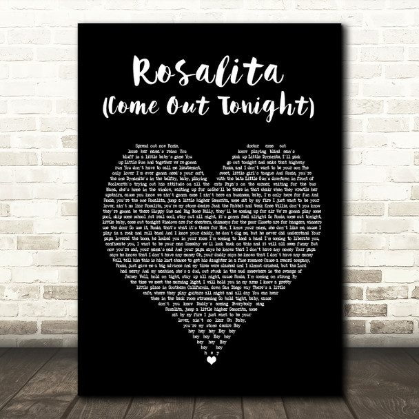 Bruce Springsteen Rosalita (Come Out Tonight) Black Heart Song Lyric Music Print