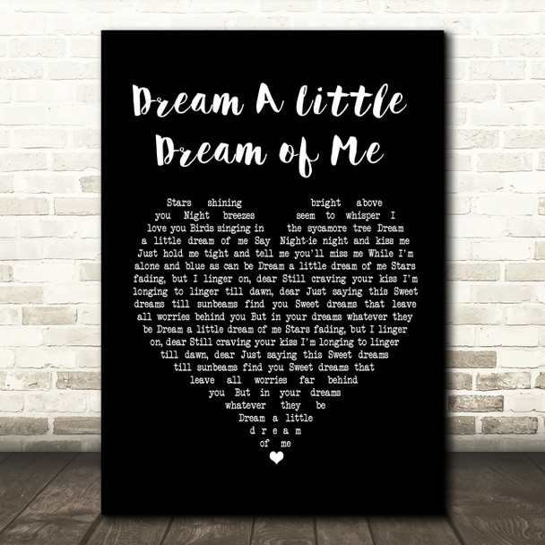 Doris Day Dream A Little Dream of Me Black Heart Song Lyric Music Print