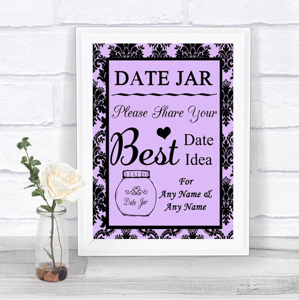 Lilac Damask Date Jar Guestbook Personalized Wedding Sign