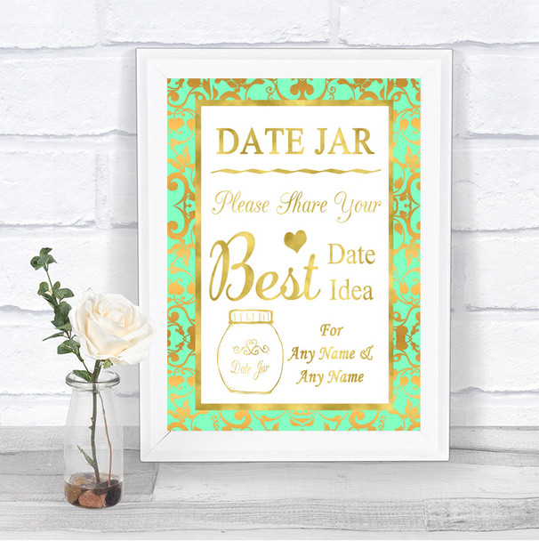 Mint Green & Gold Date Jar Guestbook Personalized Wedding Sign