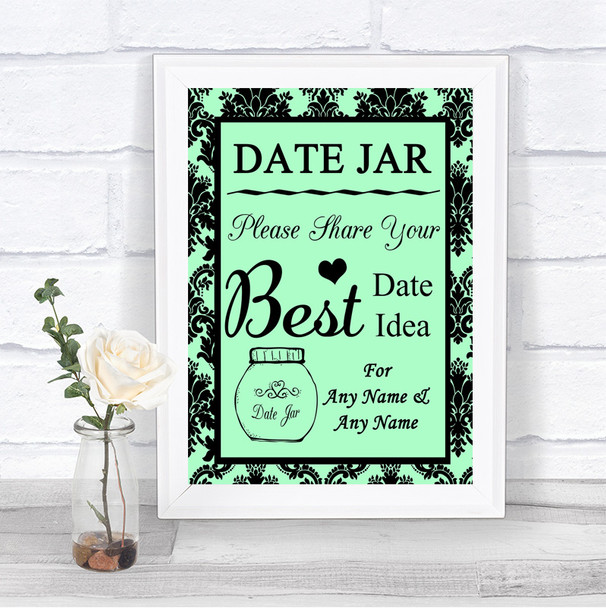 Mint Green Damask Date Jar Guestbook Personalized Wedding Sign