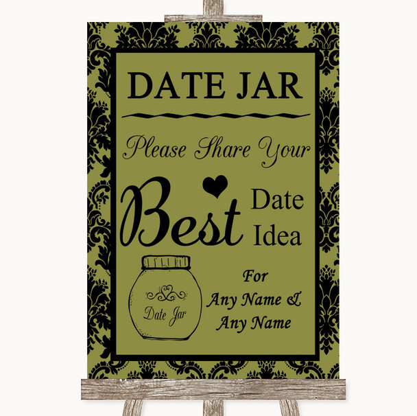 Olive Green Damask Date Jar Guestbook Personalized Wedding Sign