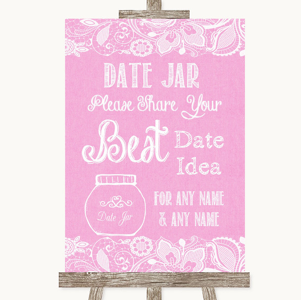 Pink Burlap & Lace Date Jar Guestbook Personalized Wedding Sign