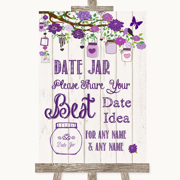 Purple Rustic Wood Date Jar Guestbook Personalized Wedding Sign