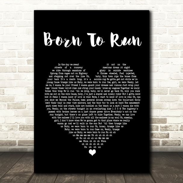 Bruce Springsteen Born To Run Black Heart Song Lyric Music Print