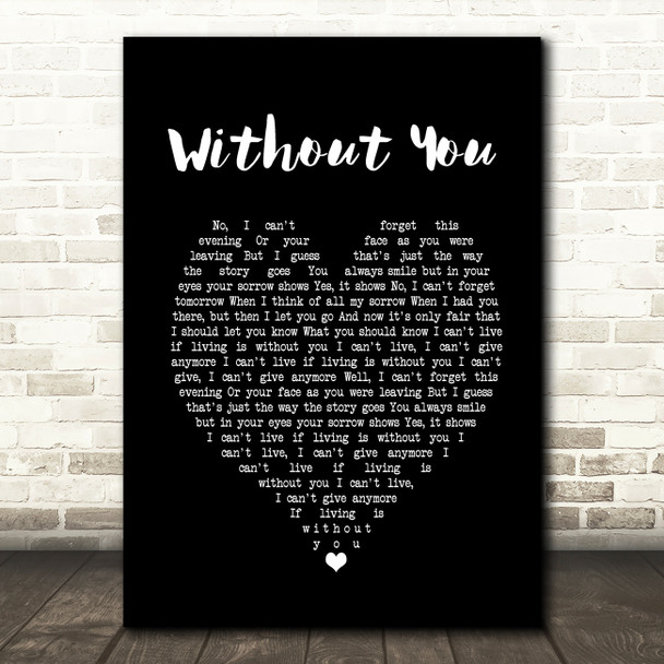 Harry Nilsson Without You Black Heart Song Lyric Music Print