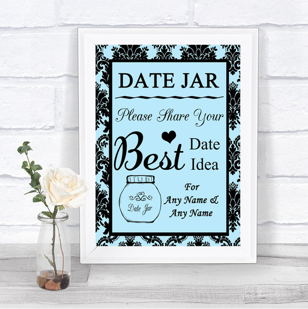 Sky Blue Damask Date Jar Guestbook Personalized Wedding Sign