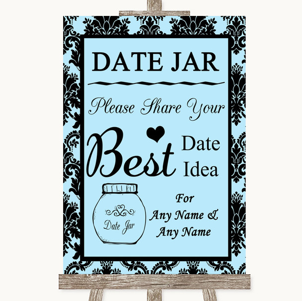 Sky Blue Damask Date Jar Guestbook Personalized Wedding Sign