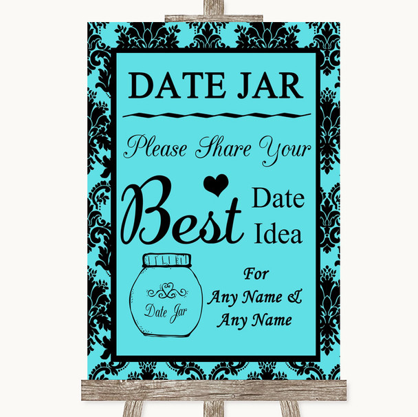 Tiffany Blue Damask Date Jar Guestbook Personalized Wedding Sign