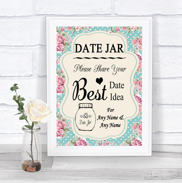 Vintage Shabby Chic Rose Date Jar Guestbook Personalized Wedding Sign