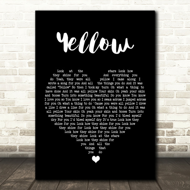 Coldplay Yellow Black Heart Song Lyric Music Print