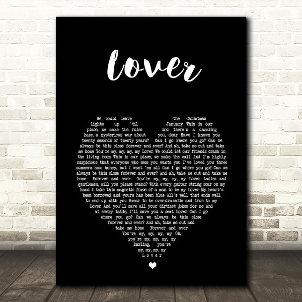 Taylor Swift Lover Black Heart Song Lyric Music Print