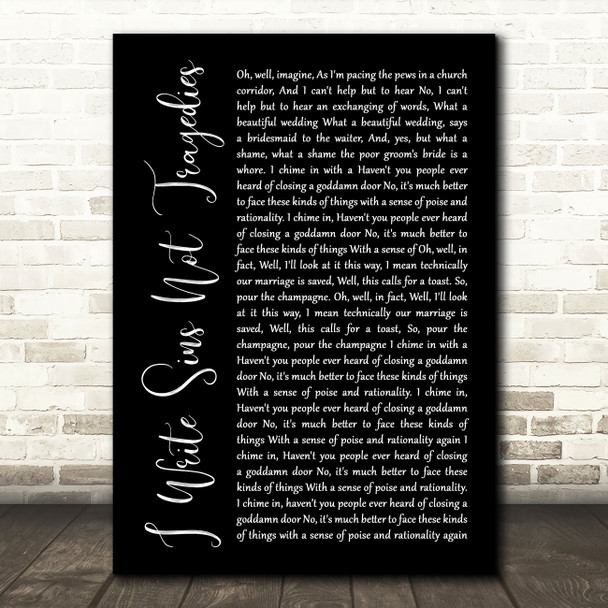 Panic! At The Disco I Write Sins Not Tragedies Black Script Song Lyric Music Print