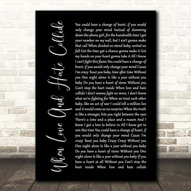 Def Leppard When Love And Hate Collide Black Script Song Lyric Music Print